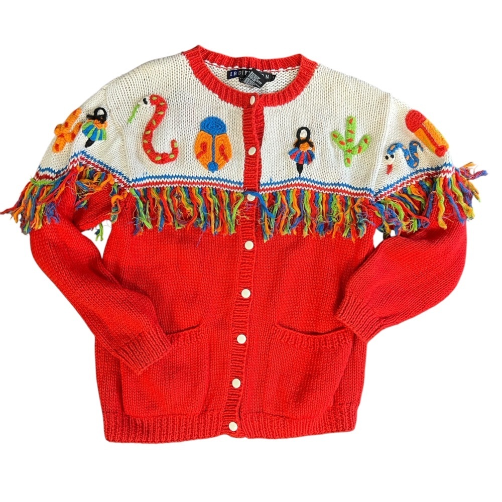 I.B Diffusion Vintage Colorful Fringe Cardigan Sweater
